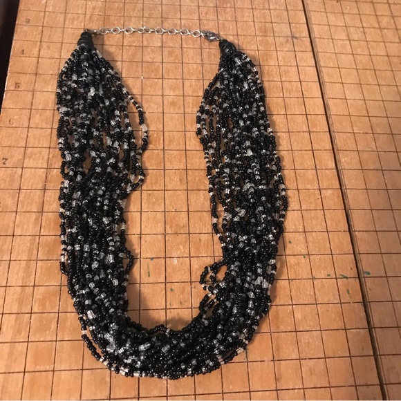 Seed Bead 20 Strand 21.5”L BLack White Necklace Classy Earthy Boho SW Style - Picture 7 of 7